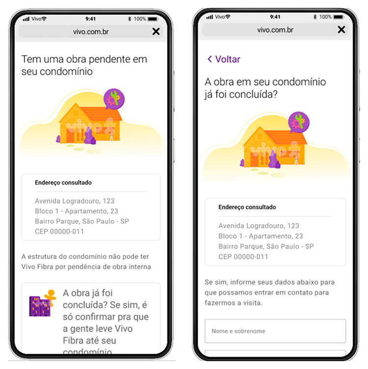 As telas do estado de quebra técnica: a pergunta sobre a obra do condomínio e o encaminhamento para a visita técnica