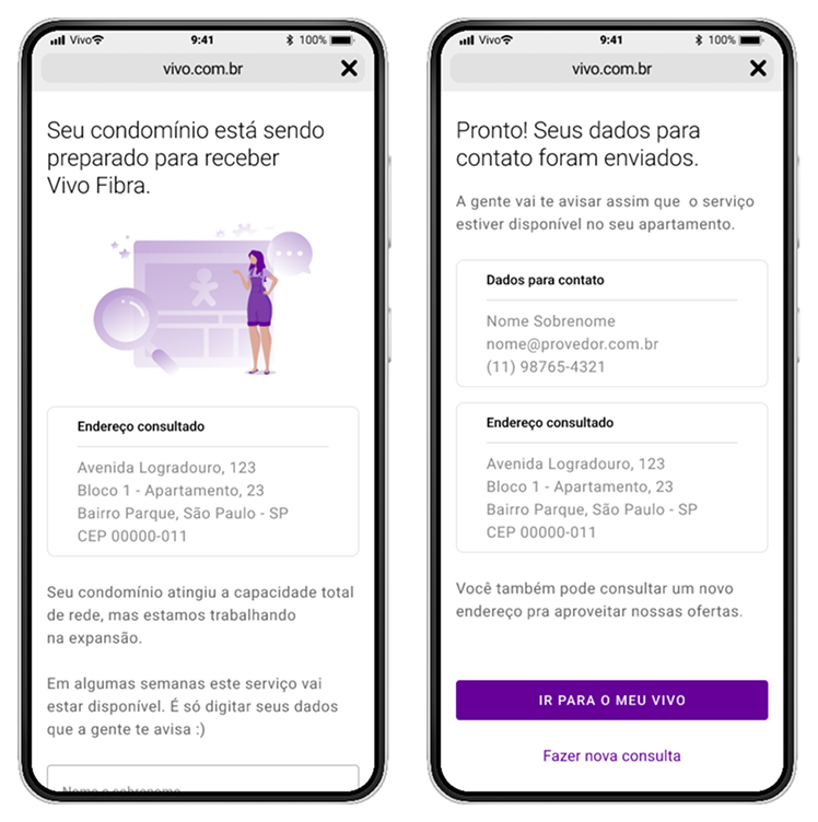 As telas do estado de rede saturada: o aviso de que não há porta livre, o prazo de expansão e a opção de ser avisado quando liberar